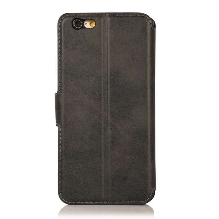 Funda de cuero con tapa horizontal y hebilla magnética con textura de becerro, con soporte y ranuras para tarjetas, billetera y marco de fotos