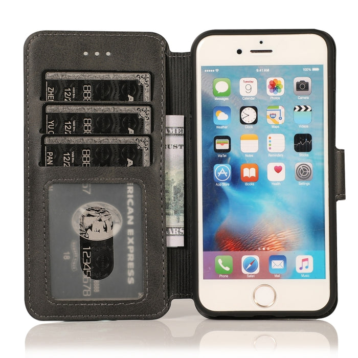 Funda de cuero con tapa horizontal y hebilla magnética con textura de becerro, con soporte y ranuras para tarjetas, billetera y marco de fotos