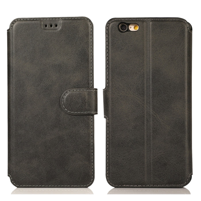 Funda de cuero con tapa horizontal y hebilla magnética con textura de becerro, con soporte y ranuras para tarjetas, billetera y marco de fotos