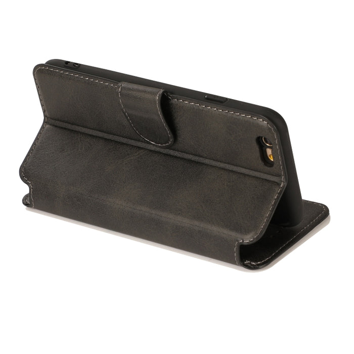Funda de cuero con tapa horizontal y hebilla magnética con textura de becerro, con soporte y ranuras para tarjetas, billetera y marco de fotos