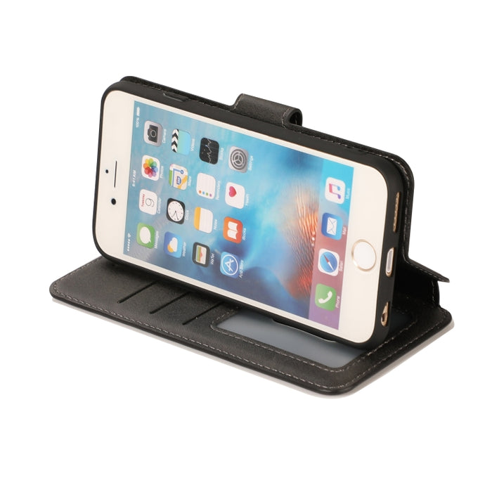 Funda de cuero con tapa horizontal y hebilla magnética con textura de becerro, con soporte y ranuras para tarjetas, billetera y marco de fotos