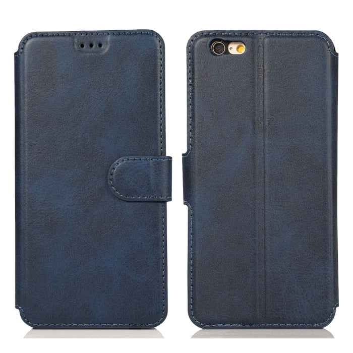 Funda de cuero con tapa horizontal y hebilla magnética con textura de becerro, con soporte y ranuras para tarjetas, billetera y marco de fotos