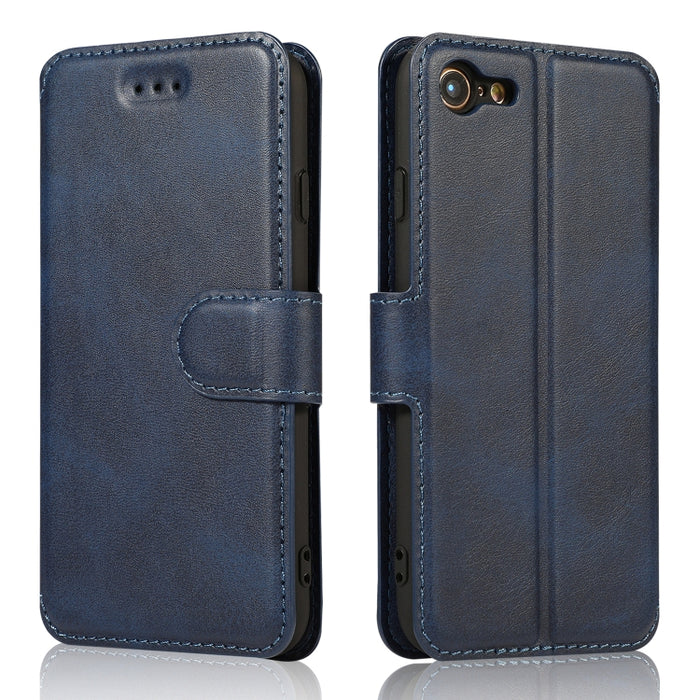 Funda de cuero con tapa horizontal y hebilla magnética con textura de becerro, con soporte y ranuras para tarjetas, billetera y marco de fotos