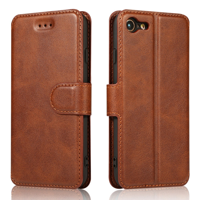 Funda de cuero con tapa horizontal y hebilla magnética con textura de becerro, con soporte y ranuras para tarjetas, billetera y marco de fotos