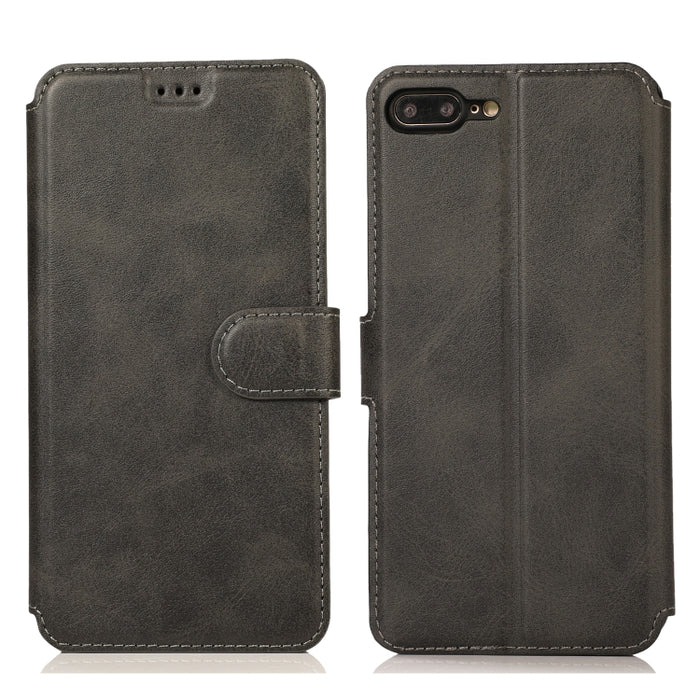 Funda de cuero con tapa horizontal y hebilla magnética con textura de becerro, con soporte y ranuras para tarjetas, billetera y marco de fotos