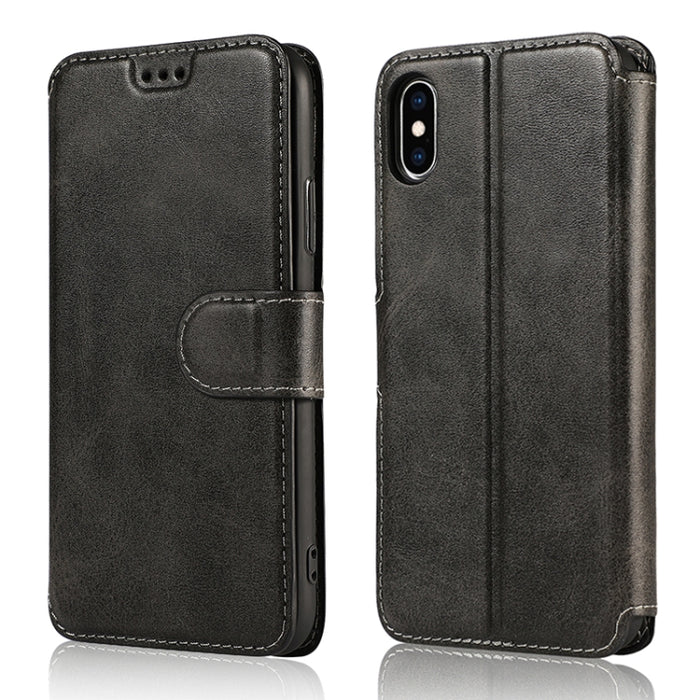Funda de cuero con tapa horizontal y hebilla magnética con textura de becerro, con soporte y ranuras para tarjetas, billetera y marco de fotos