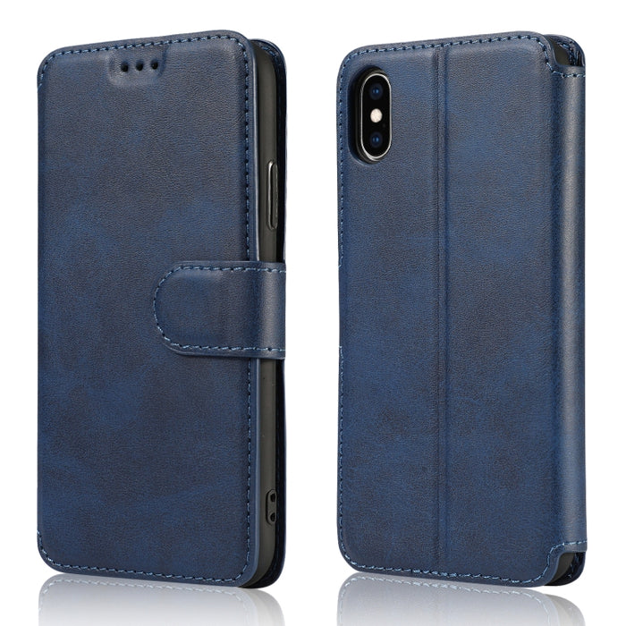 Funda de cuero con tapa horizontal y hebilla magnética con textura de becerro, con soporte y ranuras para tarjetas, billetera y marco de fotos