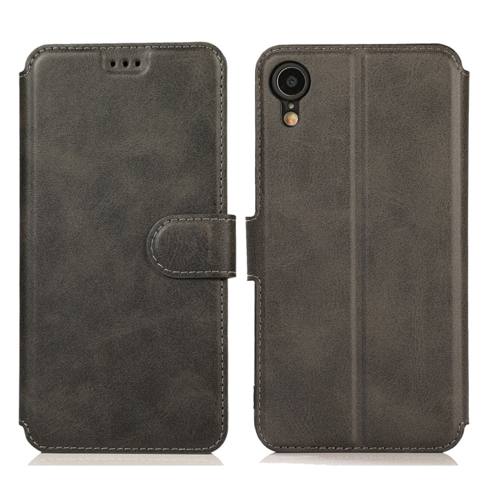 Funda de cuero con tapa horizontal y hebilla magnética con textura de becerro, con soporte y ranuras para tarjetas, billetera y marco de fotos