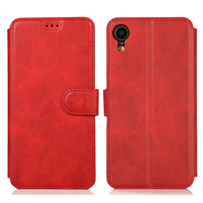 Funda de cuero con tapa horizontal y hebilla magnética con textura de becerro, con soporte y ranuras para tarjetas, billetera y marco de fotos