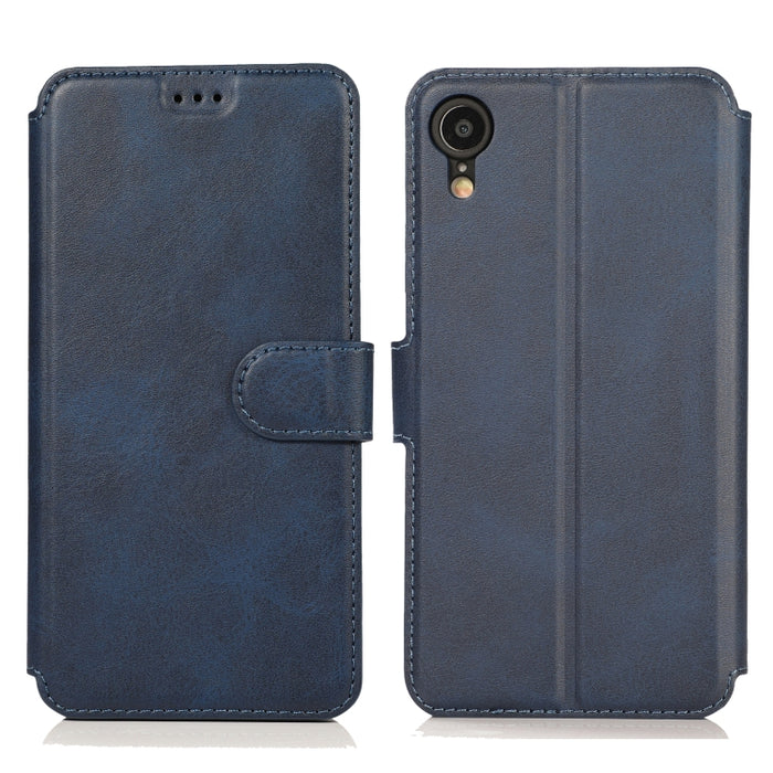 Funda de cuero con tapa horizontal y hebilla magnética con textura de becerro, con soporte y ranuras para tarjetas, billetera y marco de fotos