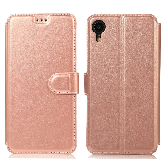 Funda de cuero con tapa horizontal y hebilla magnética con textura de becerro, con soporte y ranuras para tarjetas, billetera y marco de fotos