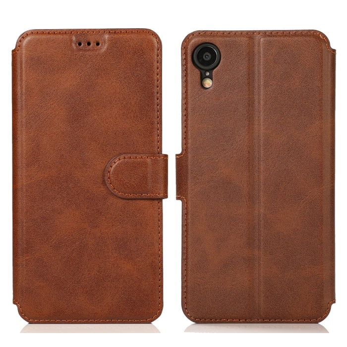Funda de cuero con tapa horizontal y hebilla magnética con textura de becerro, con soporte y ranuras para tarjetas, billetera y marco de fotos