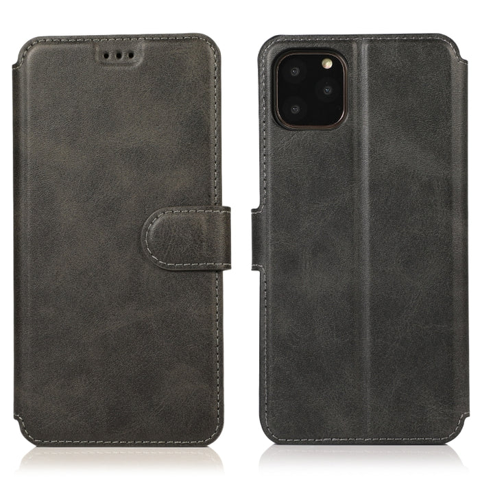 Funda de cuero con tapa horizontal y hebilla magnética con textura de becerro, con soporte y ranuras para tarjetas, billetera y marco de fotos
