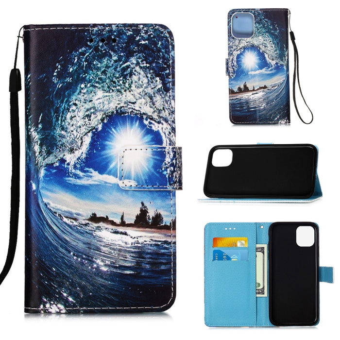 Estuche de cuero de textura plana pintada con cordón y ranura para tarjeta y billetera y soporte, For iPhone 12 mini, For iPhone 12 / 12 Pro, For iPhone 12 Pro Max