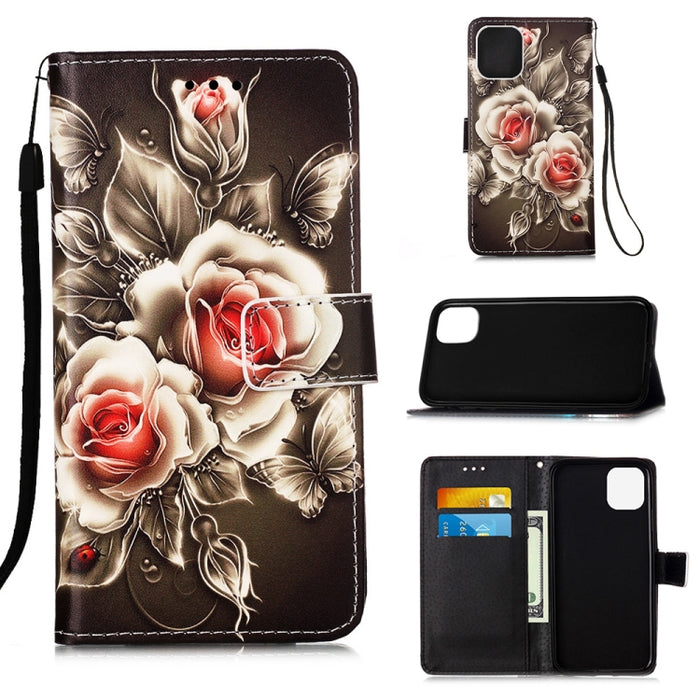 Estuche de cuero de textura plana pintada con cordón y ranura para tarjeta y billetera y soporte, For iPhone 12 mini, For iPhone 12 / 12 Pro, For iPhone 12 Pro Max