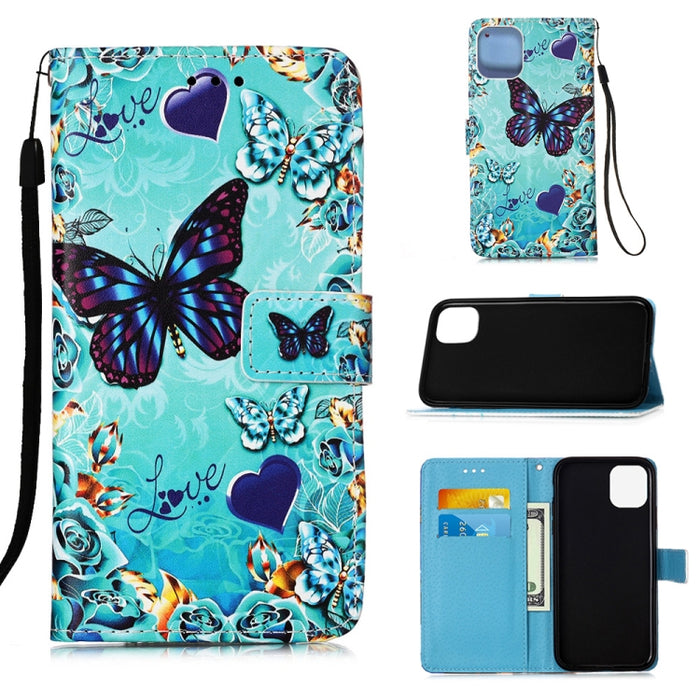 Estuche de cuero de textura plana pintada con cordón y ranura para tarjeta y billetera y soporte, For iPhone 12 mini, For iPhone 12 / 12 Pro, For iPhone 12 Pro Max