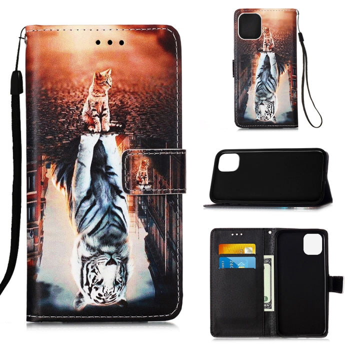 Estuche de cuero de textura plana pintada con cordón y ranura para tarjeta y billetera y soporte, For iPhone 12 mini, For iPhone 12 / 12 Pro, For iPhone 12 Pro Max