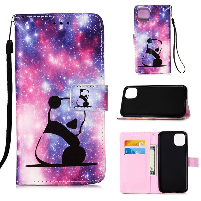 Estuche de cuero de textura plana pintada con cordón y ranura para tarjeta y billetera y soporte, For iPhone 12 mini, For iPhone 12 / 12 Pro, For iPhone 12 Pro Max