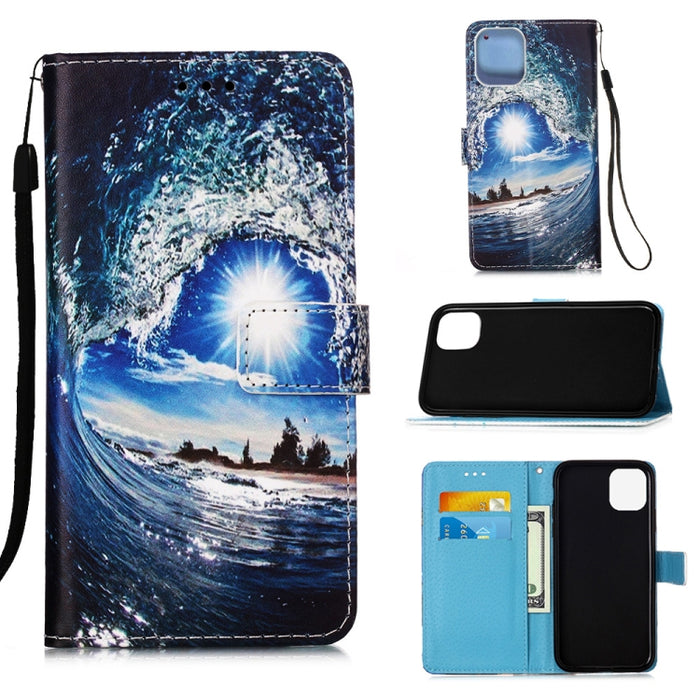 Estuche de cuero de textura plana pintada con cordón y ranura para tarjeta y billetera y soporte, For iPhone 12 mini, For iPhone 12 / 12 Pro, For iPhone 12 Pro Max