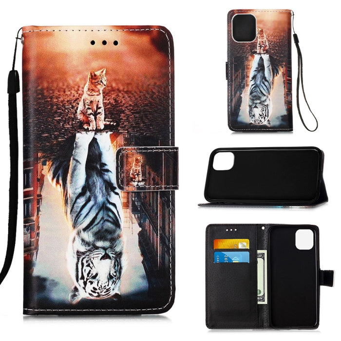 Estuche de cuero de textura plana pintada con cordón y ranura para tarjeta y billetera y soporte, For iPhone 12 mini, For iPhone 12 / 12 Pro, For iPhone 12 Pro Max