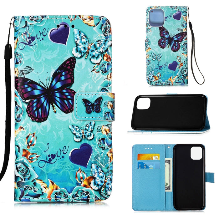 Estuche de cuero de textura plana pintada con cordón y ranura para tarjeta y billetera y soporte, For iPhone 12 mini, For iPhone 12 / 12 Pro, For iPhone 12 Pro Max