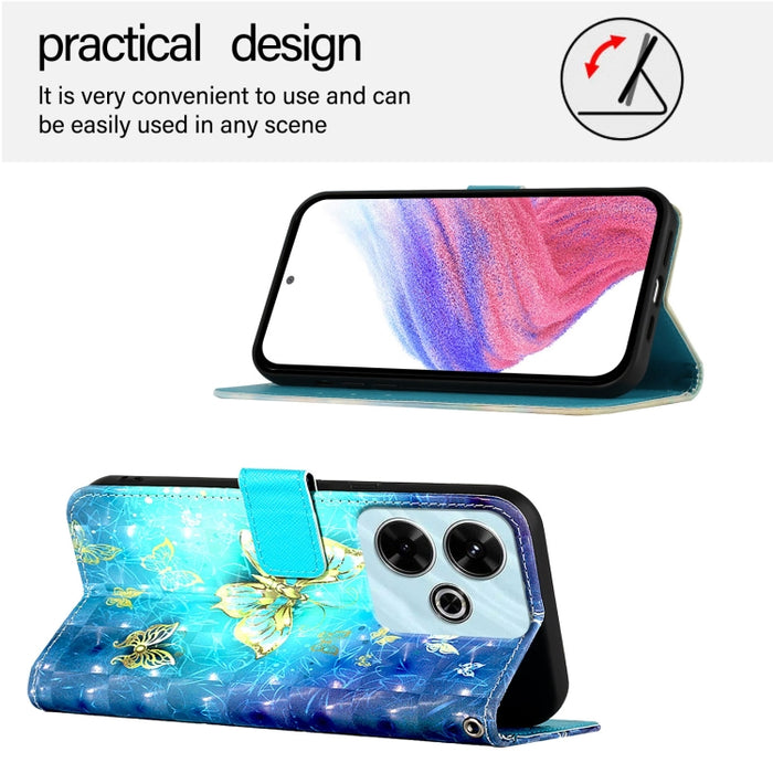 Caja del teléfono del cuero del tirón horizontal de la pintura 3D, For Xiaomi Redmi 13 4G, For Xiaomi Poco M6 Pro 4G, For Xiaomi Redmi A3, For Xiaomi Redmi Note 13 Pro 4G Global, For Xiaomi Redmi Note 13 4G Global, For Xiaomi Redmi K70E                ...