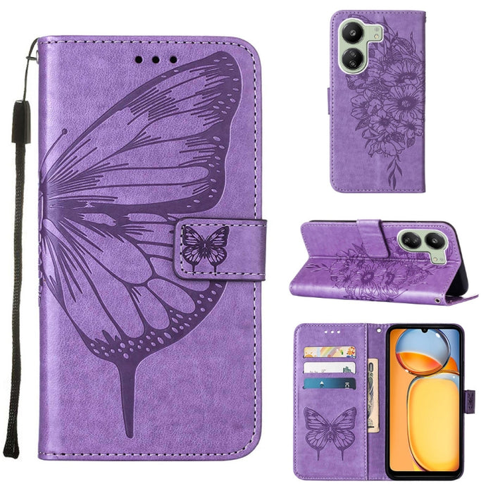 Funda para teléfono de cuero con mariposa en relieve, For Xiaomi Redmi 13C, For Xiaomi Redmi Note 13 Pro+ 5G, For Xiaomi Redmi Note 13 Pro 5G Global, For Xiaomi Poco M6 Pro 5G / Redmi 12 4G/5G, For Xiaomi Redmi K70 / K70 Pro                            ...