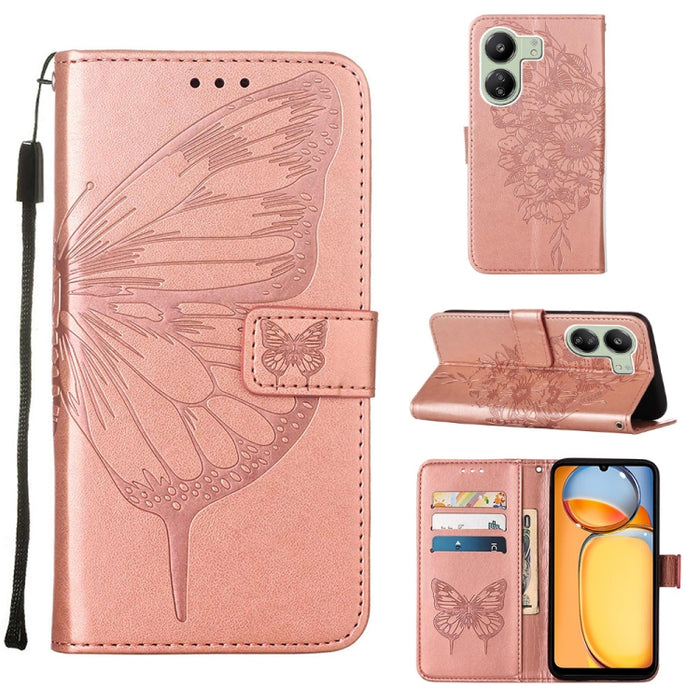 Funda para teléfono de cuero con mariposa en relieve, For Xiaomi Redmi 13C, For Xiaomi Redmi Note 13 Pro+ 5G, For Xiaomi Redmi Note 13 Pro 5G Global, For Xiaomi Poco M6 Pro 5G / Redmi 12 4G/5G, For Xiaomi Redmi K70 / K70 Pro                            ...