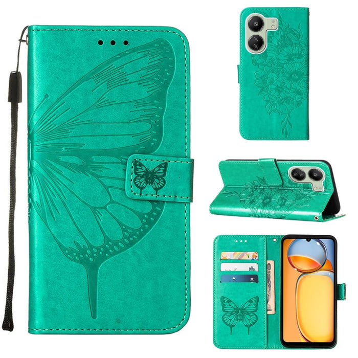 Funda para teléfono de cuero con mariposa en relieve, For Xiaomi Redmi 13C, For Xiaomi Redmi Note 13 Pro+ 5G, For Xiaomi Redmi Note 13 Pro 5G Global, For Xiaomi Poco M6 Pro 5G / Redmi 12 4G/5G, For Xiaomi Redmi K70 / K70 Pro                            ...