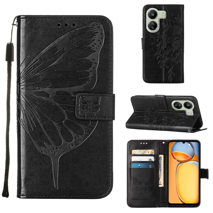 Funda para teléfono de cuero con mariposa en relieve, For Xiaomi Redmi 13C, For Xiaomi Redmi Note 13 Pro+ 5G, For Xiaomi Redmi Note 13 Pro 5G Global, For Xiaomi Poco M6 Pro 5G / Redmi 12 4G/5G, For Xiaomi Redmi K70 / K70 Pro                            ...
