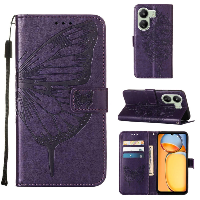Funda para teléfono de cuero con mariposa en relieve, For Xiaomi Redmi 13C, For Xiaomi Redmi Note 13 Pro+ 5G, For Xiaomi Redmi Note 13 Pro 5G Global, For Xiaomi Poco M6 Pro 5G / Redmi 12 4G/5G, For Xiaomi Redmi K70 / K70 Pro                            ...