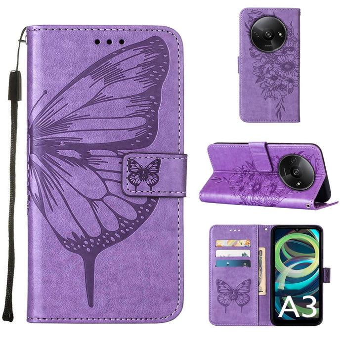 Funda para teléfono de cuero con mariposa en relieve, For Xiaomi Poco F6, For Xiaomi Poco M6 Pro 4G, For Xiaomi Poco X6 Neo 5G Global, For Xiaomi Redmi A3, For Xiaomi Redmi Note 13 Pro 4G Global, For Xiaomi Redmi Note 13 4G Global, For Xiaomi Redmi K70...