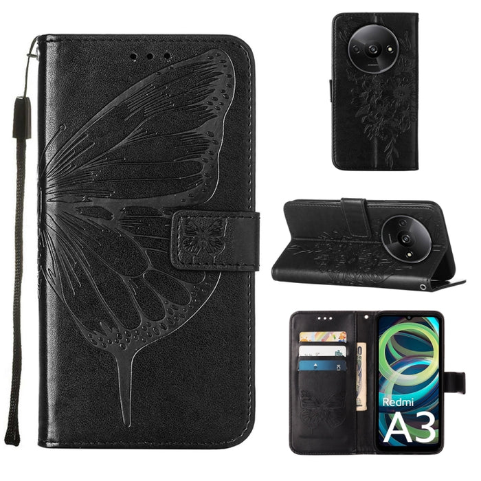 Funda para teléfono de cuero con mariposa en relieve, For Xiaomi Poco F6, For Xiaomi Poco M6 Pro 4G, For Xiaomi Poco X6 Neo 5G Global, For Xiaomi Redmi A3, For Xiaomi Redmi Note 13 Pro 4G Global, For Xiaomi Redmi Note 13 4G Global, For Xiaomi Redmi K70...