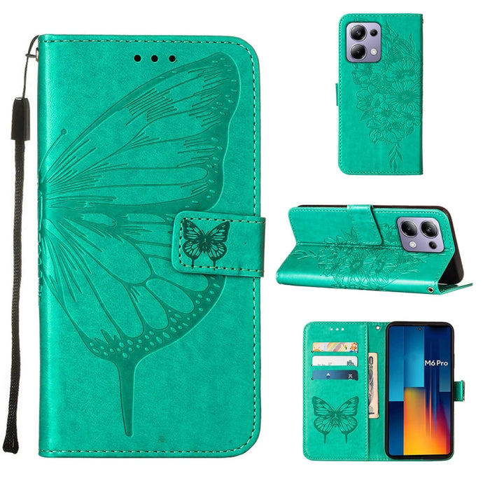 Funda para teléfono de cuero con mariposa en relieve, For Xiaomi Poco F6, For Xiaomi Poco M6 Pro 4G, For Xiaomi Poco X6 Neo 5G Global, For Xiaomi Redmi A3, For Xiaomi Redmi Note 13 Pro 4G Global, For Xiaomi Redmi Note 13 4G Global, For Xiaomi Redmi K70...