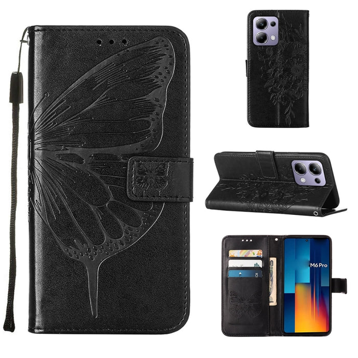 Funda para teléfono de cuero con mariposa en relieve, For Xiaomi Poco F6, For Xiaomi Poco M6 Pro 4G, For Xiaomi Poco X6 Neo 5G Global, For Xiaomi Redmi A3, For Xiaomi Redmi Note 13 Pro 4G Global, For Xiaomi Redmi Note 13 4G Global, For Xiaomi Redmi K70...