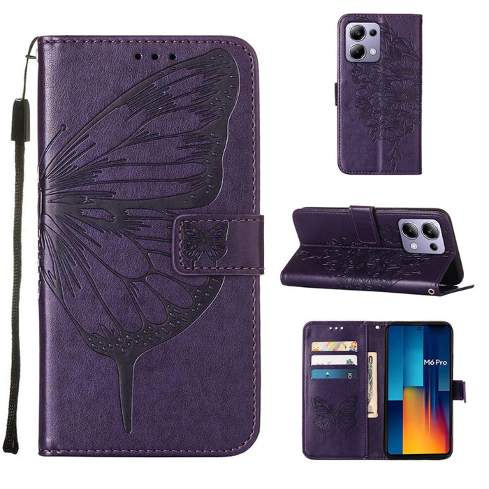 Funda para teléfono de cuero con mariposa en relieve, For Xiaomi Poco F6, For Xiaomi Poco M6 Pro 4G, For Xiaomi Poco X6 Neo 5G Global, For Xiaomi Redmi A3, For Xiaomi Redmi Note 13 Pro 4G Global, For Xiaomi Redmi Note 13 4G Global, For Xiaomi Redmi K70...