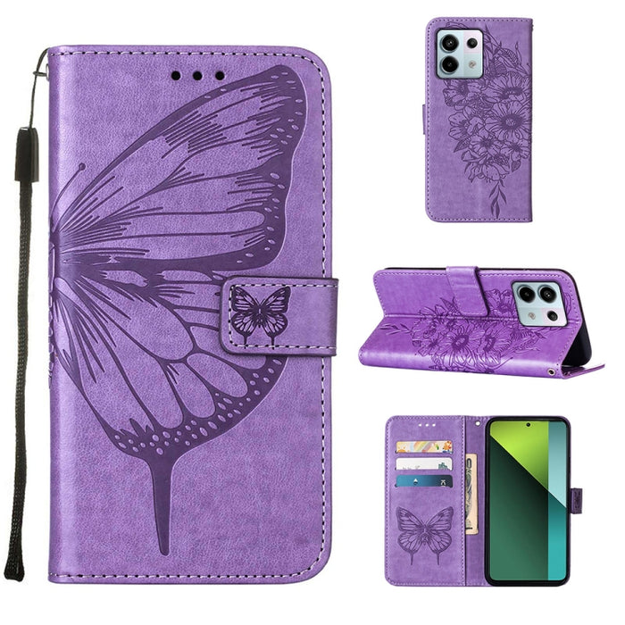 Funda para teléfono de cuero con mariposa en relieve, For Xiaomi Redmi 13C, For Xiaomi Redmi Note 13 Pro+ 5G, For Xiaomi Redmi Note 13 Pro 5G Global, For Xiaomi Poco M6 Pro 5G / Redmi 12 4G/5G, For Xiaomi Redmi K70 / K70 Pro                            ...