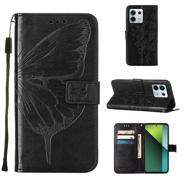 Funda para teléfono de cuero con mariposa en relieve, For Xiaomi Redmi 13C, For Xiaomi Redmi Note 13 Pro+ 5G, For Xiaomi Redmi Note 13 Pro 5G Global, For Xiaomi Poco M6 Pro 5G / Redmi 12 4G/5G, For Xiaomi Redmi K70 / K70 Pro                            ...