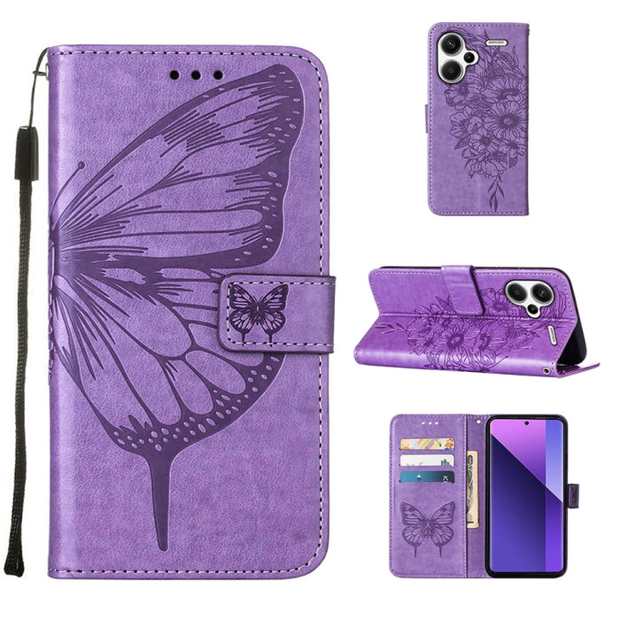 Funda para teléfono de cuero con mariposa en relieve, For Xiaomi Redmi 13C, For Xiaomi Redmi Note 13 Pro+ 5G, For Xiaomi Redmi Note 13 Pro 5G Global, For Xiaomi Poco M6 Pro 5G / Redmi 12 4G/5G, For Xiaomi Redmi K70 / K70 Pro                            ...