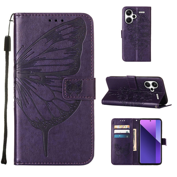 Funda para teléfono de cuero con mariposa en relieve, For Xiaomi Redmi 13C, For Xiaomi Redmi Note 13 Pro+ 5G, For Xiaomi Redmi Note 13 Pro 5G Global, For Xiaomi Poco M6 Pro 5G / Redmi 12 4G/5G, For Xiaomi Redmi K70 / K70 Pro                            ...