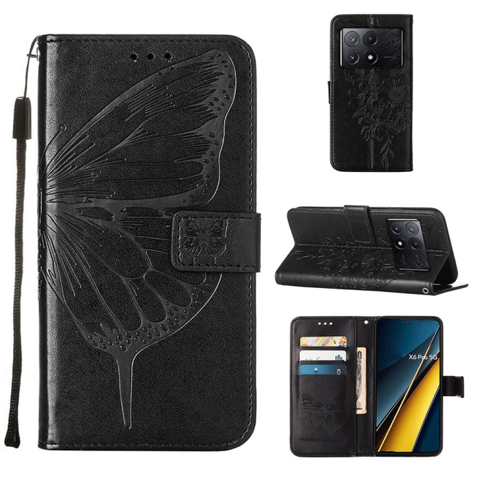 Funda para teléfono de cuero con mariposa en relieve, For Xiaomi Poco F6, For Xiaomi Poco M6 Pro 4G, For Xiaomi Poco X6 Neo 5G Global, For Xiaomi Redmi A3, For Xiaomi Redmi Note 13 Pro 4G Global, For Xiaomi Redmi Note 13 4G Global, For Xiaomi Redmi K70...