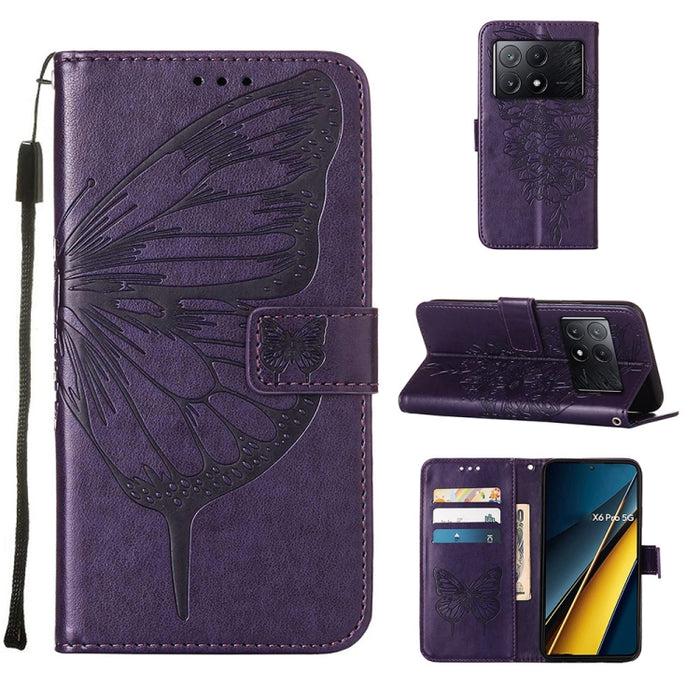 Funda para teléfono de cuero con mariposa en relieve, For Xiaomi Poco F6, For Xiaomi Poco M6 Pro 4G, For Xiaomi Poco X6 Neo 5G Global, For Xiaomi Redmi A3, For Xiaomi Redmi Note 13 Pro 4G Global, For Xiaomi Redmi Note 13 4G Global, For Xiaomi Redmi K70...