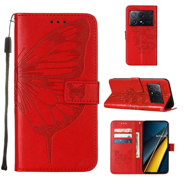 Funda para teléfono de cuero con mariposa en relieve, For Xiaomi Poco F6, For Xiaomi Poco M6 Pro 4G, For Xiaomi Poco X6 Neo 5G Global, For Xiaomi Redmi A3, For Xiaomi Redmi Note 13 Pro 4G Global, For Xiaomi Redmi Note 13 4G Global, For Xiaomi Redmi K70...