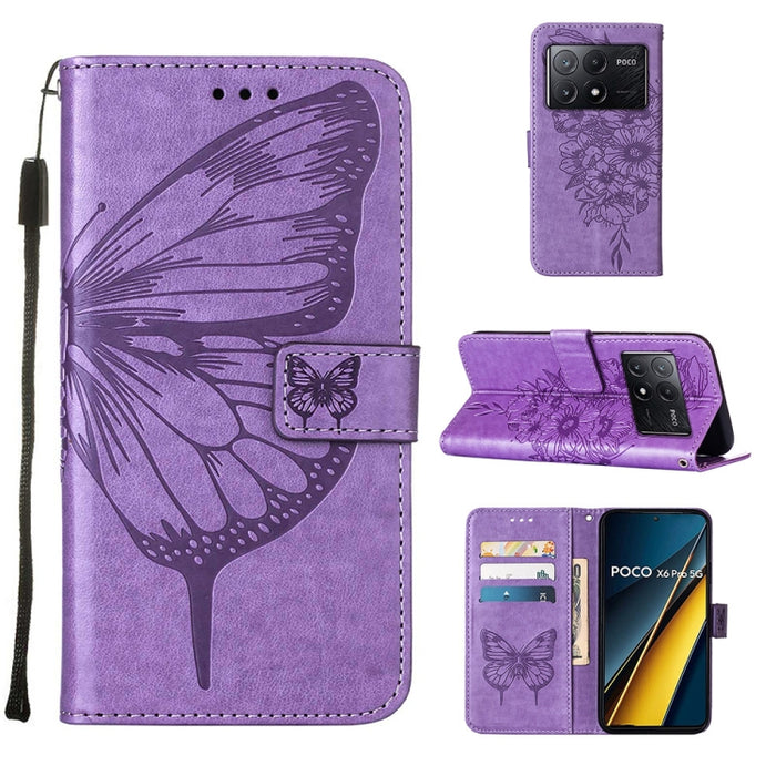 Funda para teléfono de cuero con mariposa en relieve, For Xiaomi Poco F6, For Xiaomi Poco M6 Pro 4G, For Xiaomi Poco X6 Neo 5G Global, For Xiaomi Redmi A3, For Xiaomi Redmi Note 13 Pro 4G Global, For Xiaomi Redmi Note 13 4G Global, For Xiaomi Redmi K70...