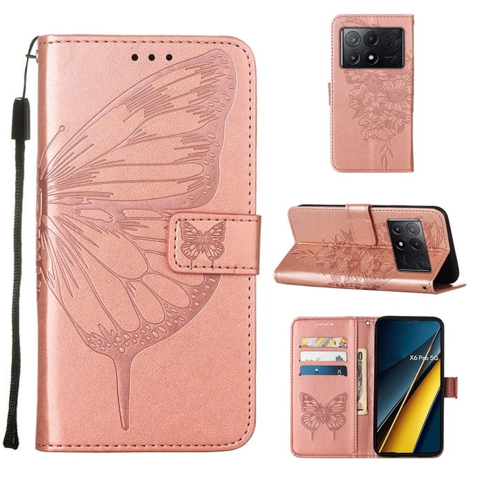 Funda para teléfono de cuero con mariposa en relieve, For Xiaomi Poco F6, For Xiaomi Poco M6 Pro 4G, For Xiaomi Poco X6 Neo 5G Global, For Xiaomi Redmi A3, For Xiaomi Redmi Note 13 Pro 4G Global, For Xiaomi Redmi Note 13 4G Global, For Xiaomi Redmi K70...