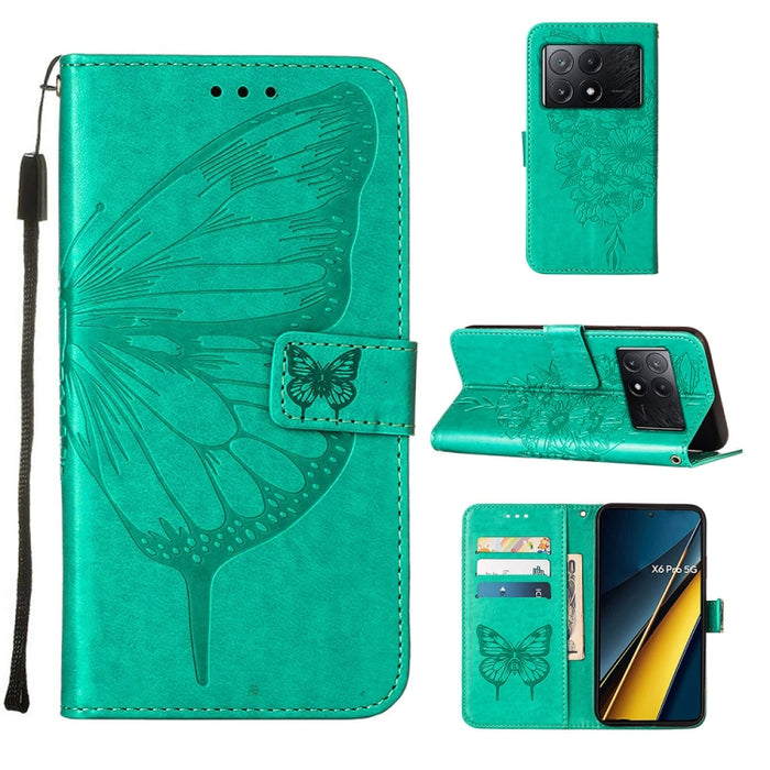 Funda para teléfono de cuero con mariposa en relieve, For Xiaomi Poco F6, For Xiaomi Poco M6 Pro 4G, For Xiaomi Poco X6 Neo 5G Global, For Xiaomi Redmi A3, For Xiaomi Redmi Note 13 Pro 4G Global, For Xiaomi Redmi Note 13 4G Global, For Xiaomi Redmi K70...