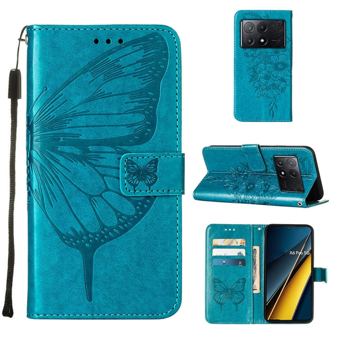 Funda para teléfono de cuero con mariposa en relieve, For Xiaomi Poco F6, For Xiaomi Poco M6 Pro 4G, For Xiaomi Poco X6 Neo 5G Global, For Xiaomi Redmi A3, For Xiaomi Redmi Note 13 Pro 4G Global, For Xiaomi Redmi Note 13 4G Global, For Xiaomi Redmi K70...