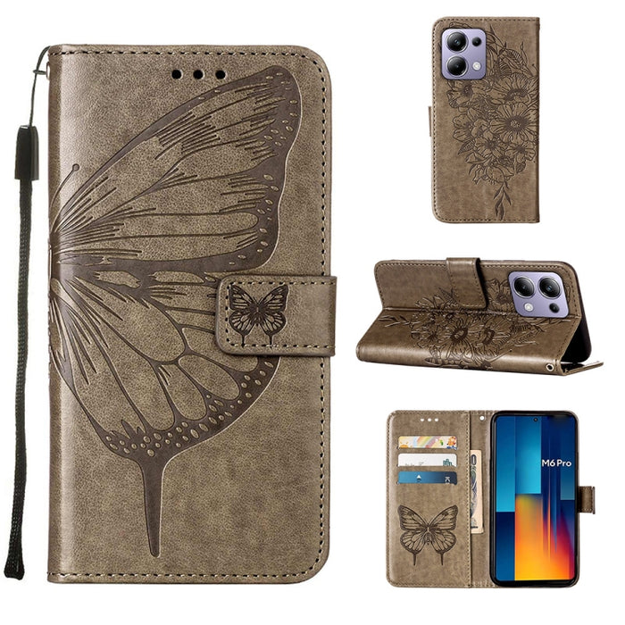Funda para teléfono de cuero con mariposa en relieve, For Xiaomi Poco F6, For Xiaomi Poco M6 Pro 4G, For Xiaomi Poco X6 Neo 5G Global, For Xiaomi Redmi A3, For Xiaomi Redmi Note 13 Pro 4G Global, For Xiaomi Redmi Note 13 4G Global, For Xiaomi Redmi K70...