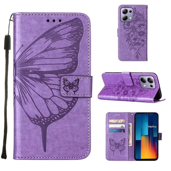 Funda para teléfono de cuero con mariposa en relieve, For Xiaomi Poco F6, For Xiaomi Poco M6 Pro 4G, For Xiaomi Poco X6 Neo 5G Global, For Xiaomi Redmi A3, For Xiaomi Redmi Note 13 Pro 4G Global, For Xiaomi Redmi Note 13 4G Global, For Xiaomi Redmi K70...