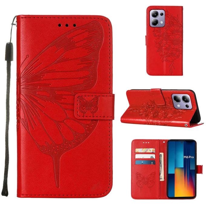 Funda para teléfono de cuero con mariposa en relieve, For Xiaomi Poco F6, For Xiaomi Poco M6 Pro 4G, For Xiaomi Poco X6 Neo 5G Global, For Xiaomi Redmi A3, For Xiaomi Redmi Note 13 Pro 4G Global, For Xiaomi Redmi Note 13 4G Global, For Xiaomi Redmi K70...